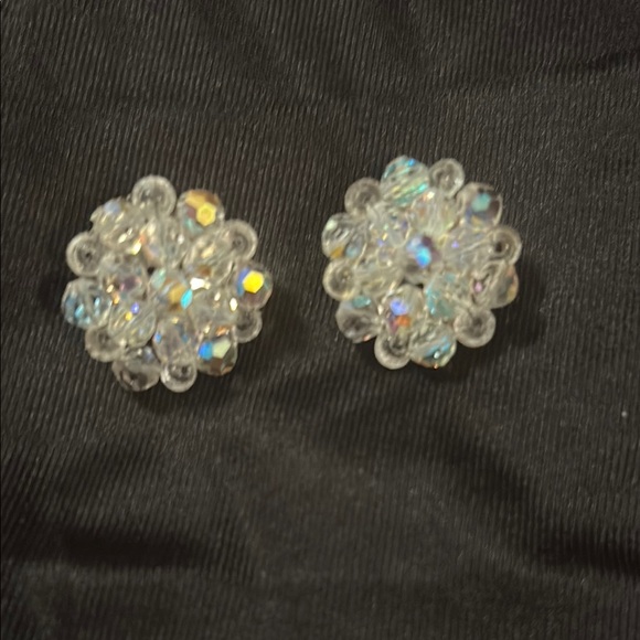 Clear Vintage aurora Borealis crystal Double-Strand Necklace and earrings - Picture 6 of 7